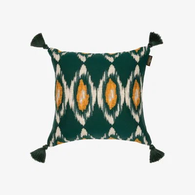 Wolf & Badger Neutrals / Green / Yellow Pradesh Ikat Square Cushion By Mindthegap