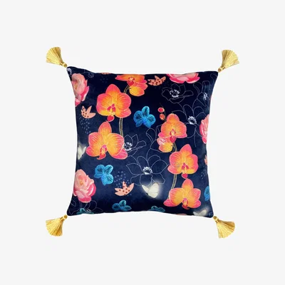 Wolf & Badger Peony & Orchid Velvet Cushion Amanda West