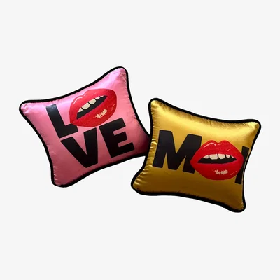 Wolf & Badger Satin Kiss "Love Moi" Pillow Set Mommani Threads