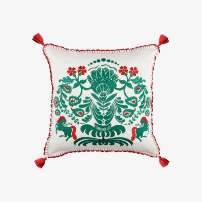 Wolf & Badger Green / White / Red Horse Parade Linen Cushion By Mindthegap
