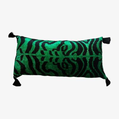 Wolf & Badger Emerald Green Velvet Ikat Bolster Cushion Punica