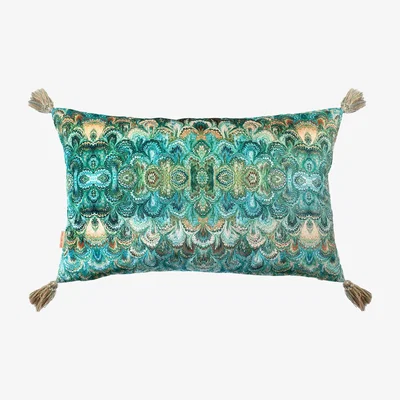 Wolf & Badger Gold / Blue / Grey Duck-Egg Bouquet Velvet Tassel Cushion Susi Bellamy