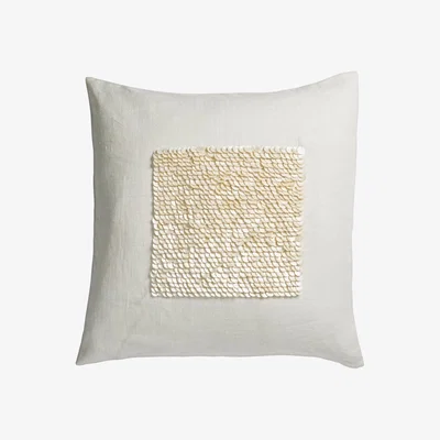 Wolf & Badger White Grace Embroidered Linen Cushion One Size Fameed Khalique Ltd
