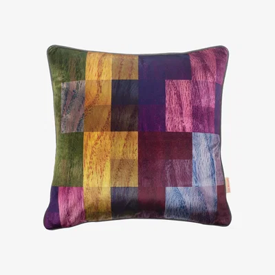 Wolf & Badger Blue / Yellow / Orange Multi Parquet Velvet Cushion Susi Bellamy