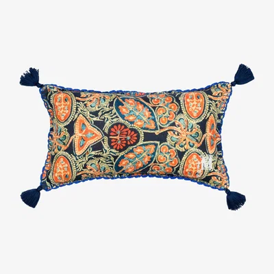 Wolf & Badger Blue / Yellow / Orange Heirloom Linen Cushion By Mindthegap