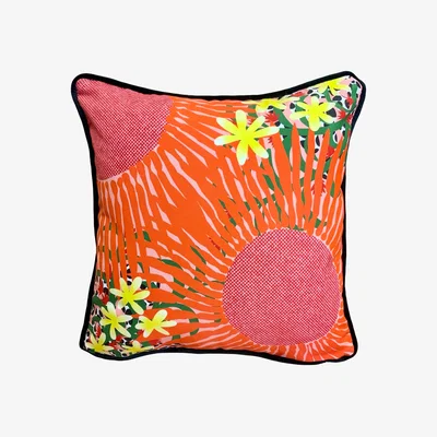 Wolf & Badger Yellow / Orange Sunset Flowers Cushion The Neighbourhood Threat