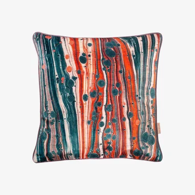 Wolf & Badger Blue / Yellow / Orange Marigold Zebra Velvet Cushion Susi Bellamy