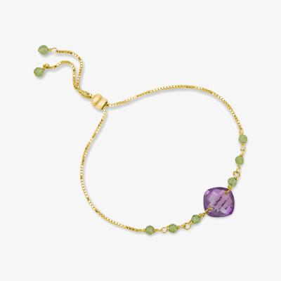 Wolf & Badger Women's Green / Gold / Pink Cushion Cut Gemstone  Bracelet | Mounir London