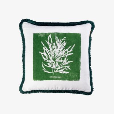 Wolf & Badger Green / White Algae I Linen Square Cushion Mindthegap
