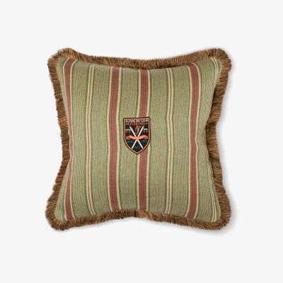 Wolf & Badger Neutrals / Green / Red Tyrolean Stripes Linen Square Cushion By Mindthegap