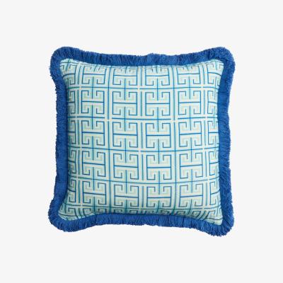 Wolf & Badger Velvet Printed Reversible Cushion Isla Geo/Aqua Maison Splendid