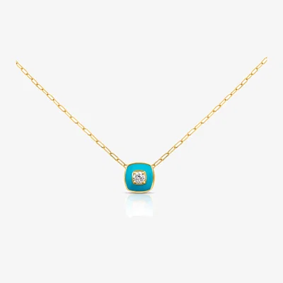 Wolf & Badger Women's Blue "Confetti" Natural Diamond & Turquoise Enamel Cushion Necklace In Solid Gold Jalpa Pandit