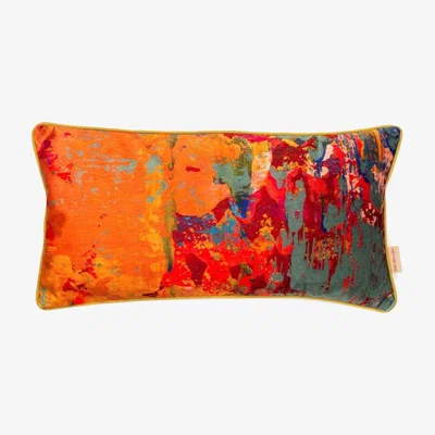 Wolf & Badger Green / Grey / Blue Grey Stucco Oblong Velvet Cushion Susi Bellamy