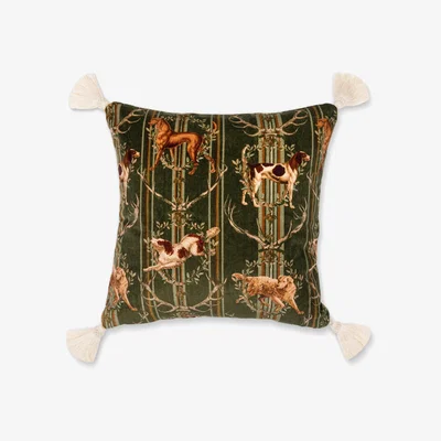 Wolf & Badger Neutrals / Green / Yellow Mountain Dogs Cypress Green Velvet Square Cushion By Mindthegap