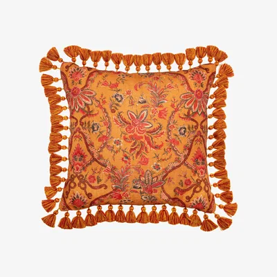 Wolf & Badger Yellow / Orange / Brown Woodstock Linen Square Cushion By Mindthegap