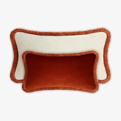 Wolf & Badger Red Couple Velvet Bed Cushions With Fringes Brick Lo Decor