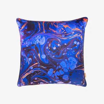 Wolf & Badger Blue / Black / Yellow Sapphire Marbled Velvet Cushion One Size Susi Bellamy