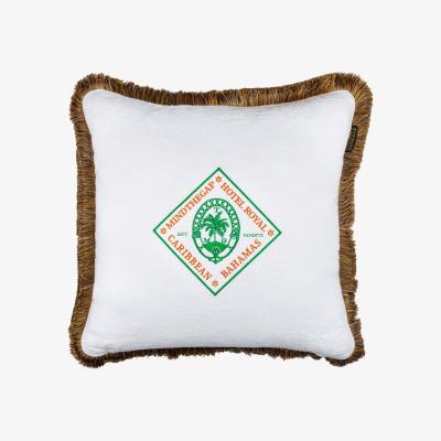 Wolf & Badger Yellow / Orange / Green Hotel Royal Linen Square Cushion Mindthegap