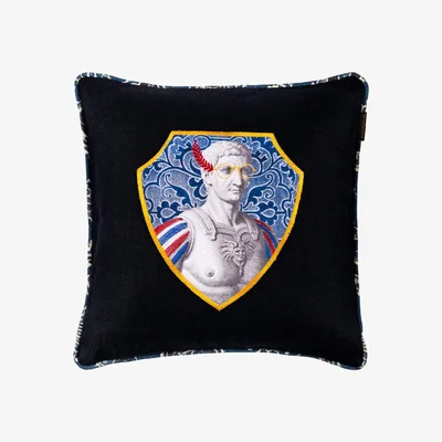 Wolf & Badger Blue / Black / White Tiberius Linen Cushion By Mindthegap