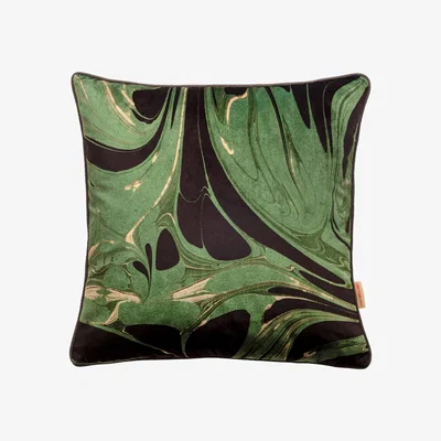 Wolf & Badger Black / Green / Neutrals Sage Swathe Velvet Cushion One Size Susi Bellamy