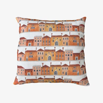 Wolf & Badger Yellow / Orange Limited Edition Venetian Houses Cushion Dog & Dome