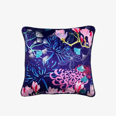 Wolf & Badger Midnight Florals Velvet Cushion Amanda West