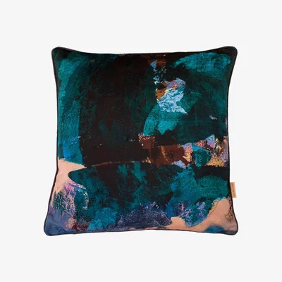 Wolf & Badger Blue / Grey / Brown Midnight Scape Velvet Cushion Susi Bellamy