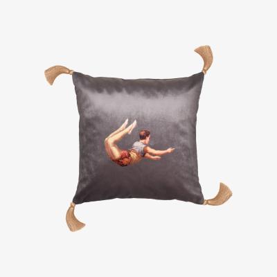 Wolf & Badger Trapeze Boy Velvet Cushion Sharkskin Grey Melody Rose London