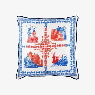 Wolf & Badger Yellow / Orange / Blue Folk Large Silk Cushion Bivain