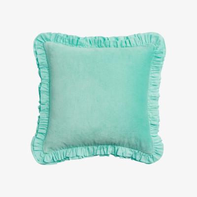 Wolf & Badger Green Velvet Cushion With Double Frill Trim Aqua Maison Splendid