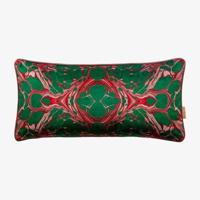 Wolf & Badger Green / Pink / Purple Forest Marbled Velvet Oblong Cushion One Size Susi Bellamy