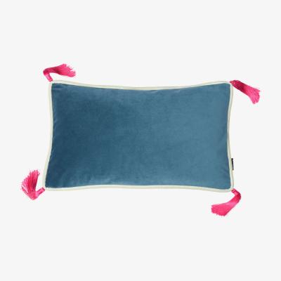 Wolf & Badger Teal Velvet Rectangular Cushion With Fuschia Tassels Bivain