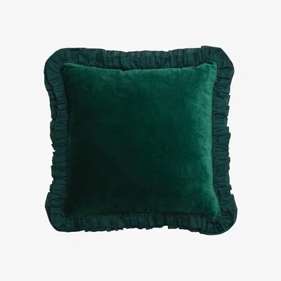 Wolf & Badger Velvet Cushion With Double Frill Trim Green Maison Splendid