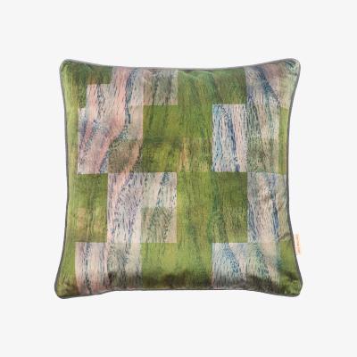 Wolf & Badger Neutrals / Brown / Green Cactus Birch Parquet Velvet Cushion Susi Bellamy