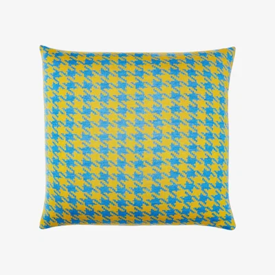 Wolf & Badger Blue / Yellow / Orange Houndstooth Merino Cushion Yellow & Blue One Size Serran London