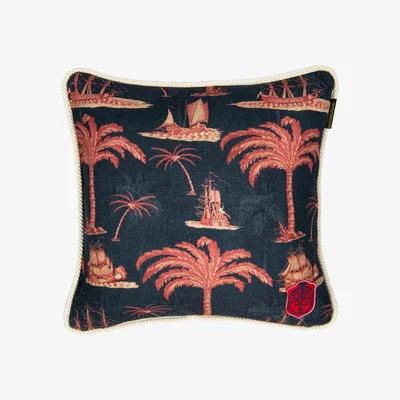 Wolf & Badger Neutrals / Blue / Red Aegean Indigo Linen Square Cushion By Mindthegap