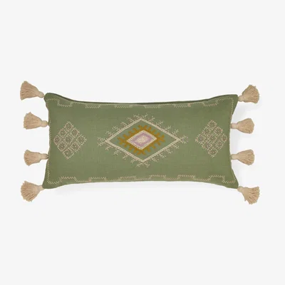 Wolf & Badger Melody Hand Loomed Organic Cotton Lumbar Cover In Green Plus Insert One Size Pink Haley