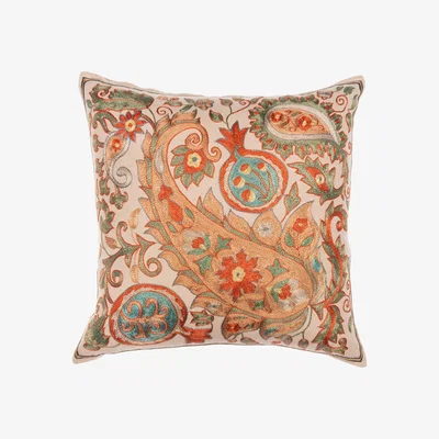 Wolf & Badger Yellow / Orange / Neutrals Samarkand Suzani Silk Embroidered Cushion By Mindthegap