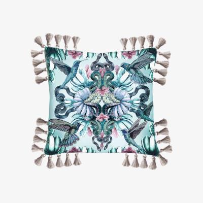 Wolf & Badger Mosaic Hummingbird Silk Cushion With Linen Tassels Cassandra Hone