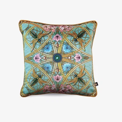 Wolf & Badger Gold / Blue Zellandine Aqua Velvet Cushion The Curious Department