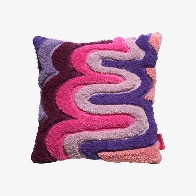 Wolf & Badger Colourful Tufted Cushion - Purple Wavy Unique Ellie Pearce Textiles