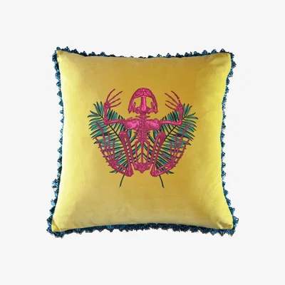 Wolf & Badger Yellow / Orange Rana Velvet Cushion Bivain