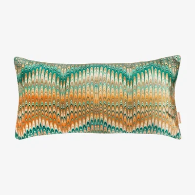 Wolf & Badger Gold / Blue / Yellow Saffron Plumes Velvet Oblong Cushion Susi Bellamy