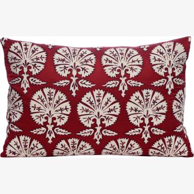Wolf & Badger Hand-Embroidered Silk Cushion - Carnations On Red Rectangle One Size Anor Living