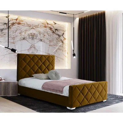 The Range Emily Upholstered Plush Velvet Bed Frame    - Yellow / Small Double