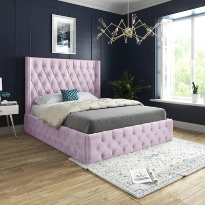 The Range Turin Straight Winged Upholstered Soft Velvet Bed Frame - Pink / Small Double
