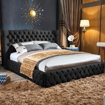 The Range George Upholstered Plush Velvet Bed Frame - Black / Small Double