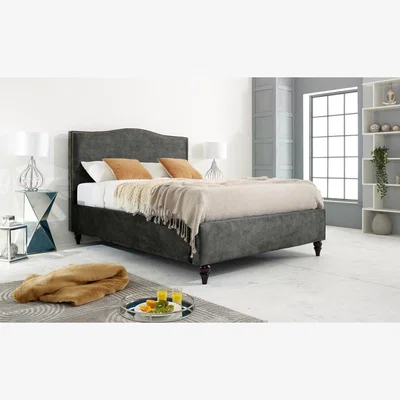 The Range Venezia Marble 4 inch solid thick Bed Frame with Curved Headboard - Steel / King