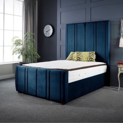 The Range Lucinda Panel Luxury Velvet Upholstered Bed Frame  - Blue  / Small Double / 119.7kg / 130cm