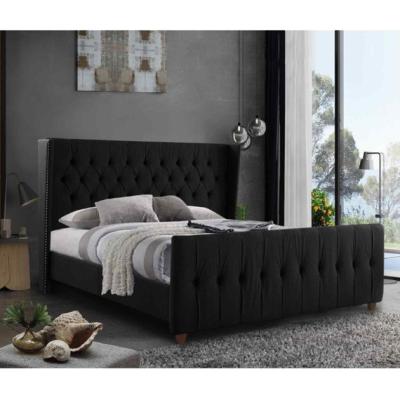 The Range Aurora Upholstered Plush Velvet Bed Frame - Black / Small Double